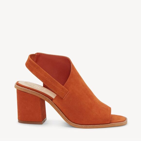 Vince Camuto Leather Peep-Toe Heeled Sandals Kaisly Burnt Orange - Picture 1 of 13